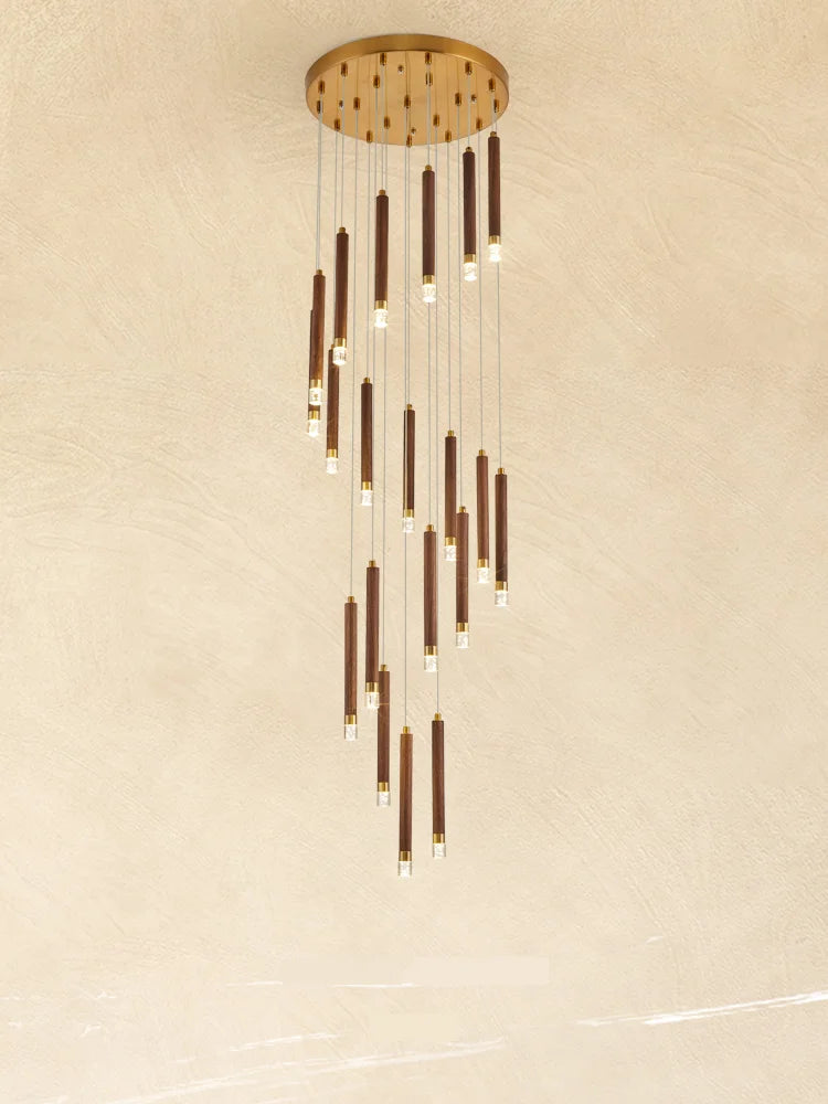 Modern LED walnut chandelier for simple Nordic duplex - vue 5 sur 7