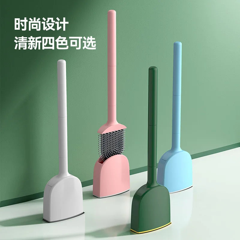 Silicone toilet brush with hanging holder and long handle - vue 1 sur 8