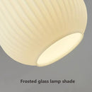 Nordic white striped glass pendant light with wood accent for dining, kitchen and bedside