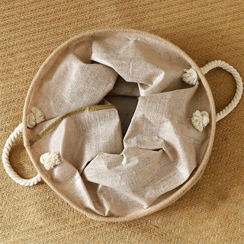 Foldable cotton and linen laundry basket large capacity for clothes and toys - vue 6 sur 10