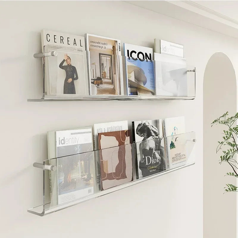 acrylic wall shelf for books and magazines decorative organizer