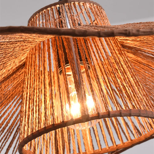 Vintage hemp rope pendant light with Japanese wabi-sabi shade - vue 6 sur 8