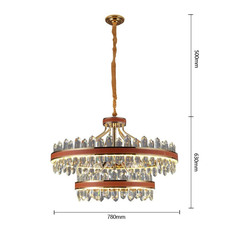 Crystal and leather pendant light for creative modern home lighting