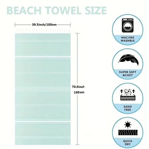 Turkish striped beach towel quick dry lightweight - vue 5 sur 7