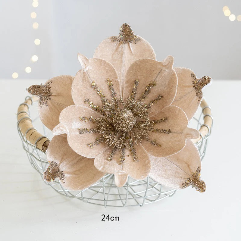 Artificial glitter Christmas flower for tree decorations 1 piece - vue 8 sur 12