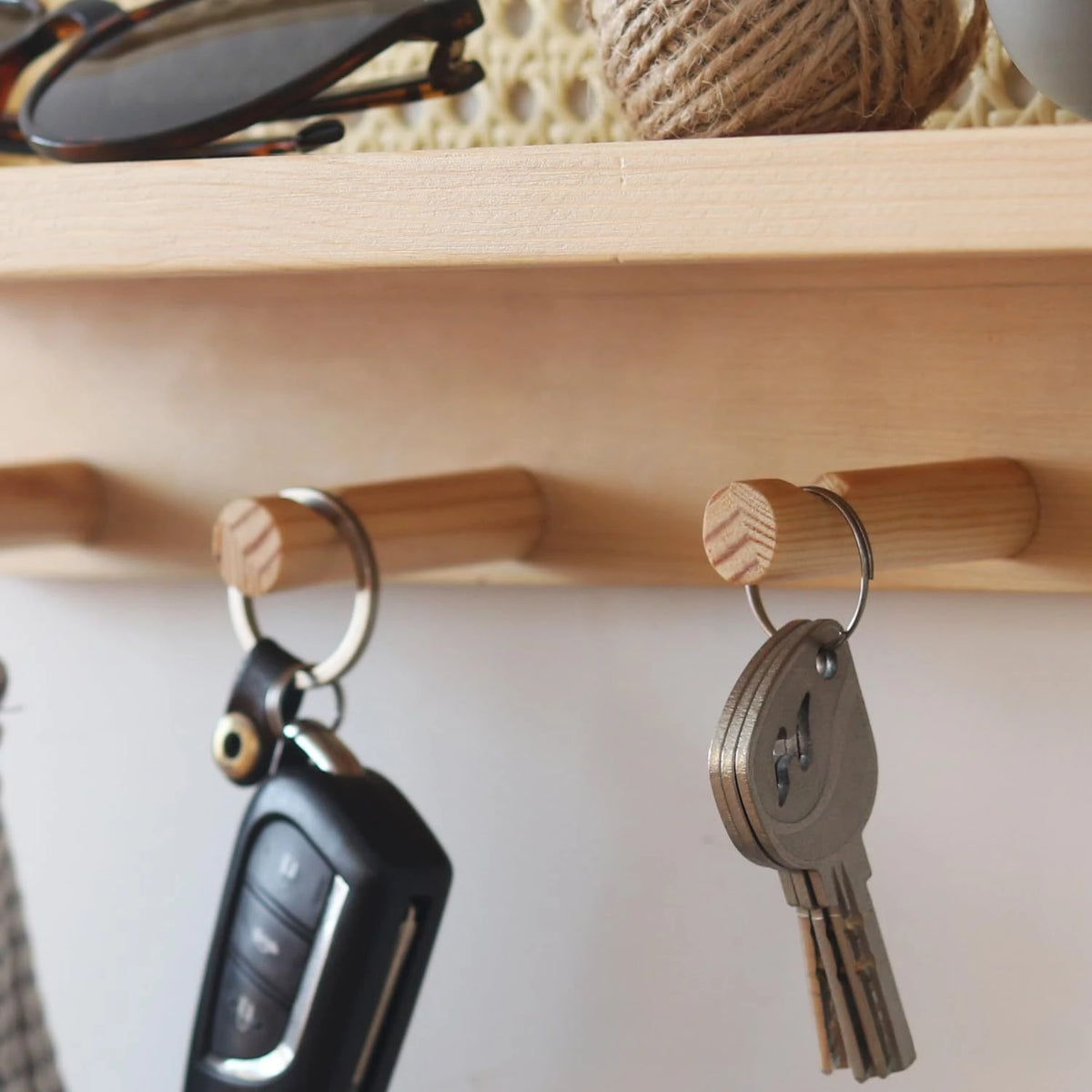 rattan wall rack for keys, books and magazines