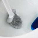 Silicone toilet brush with flexible handle and quick-drying holder