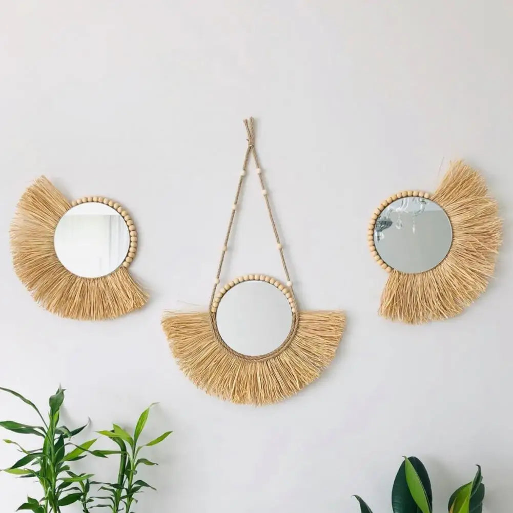 hanging mirror in acrylic straw design and practical - vue 4 sur 10