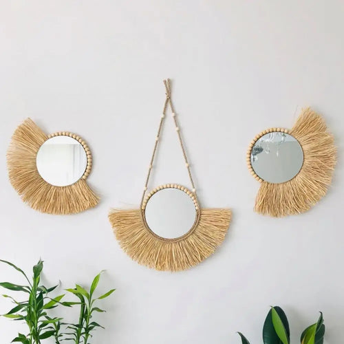 hanging mirror in acrylic straw design and practical - vue 4 sur 10