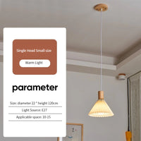 Modern pleated fabric pendant light with wooden base