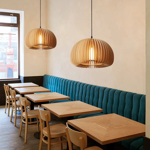 Retro wooden pendant light for kitchen island - vue 4 sur 9