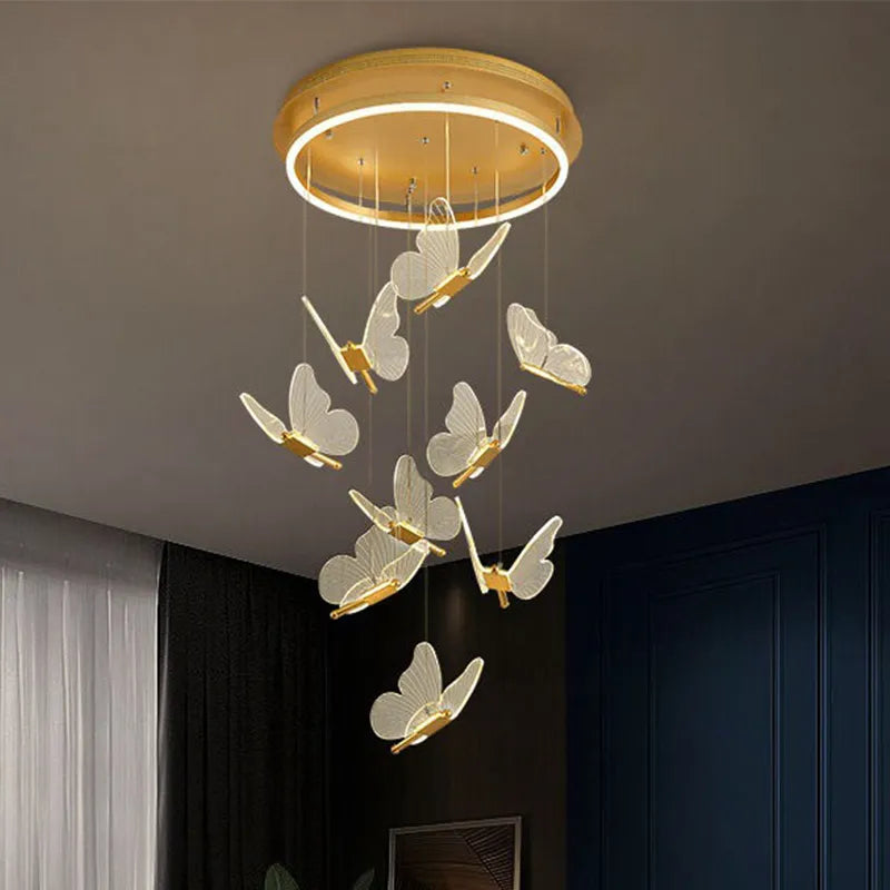Acrylic LED butterfly chandelier for stairwell and living room