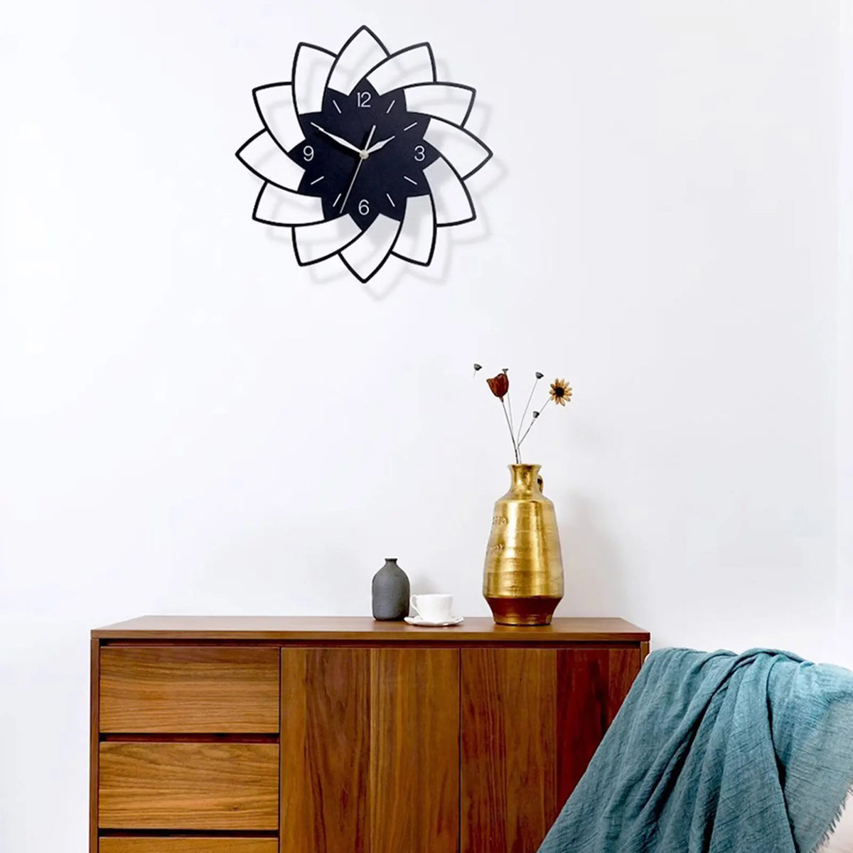 flower shaped silent wall clock home decor - vue 5 sur 6