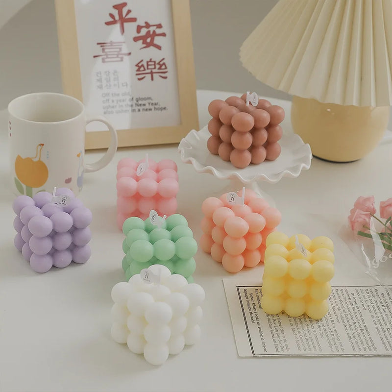 scented cube candle with bubbles in handmade soy wax