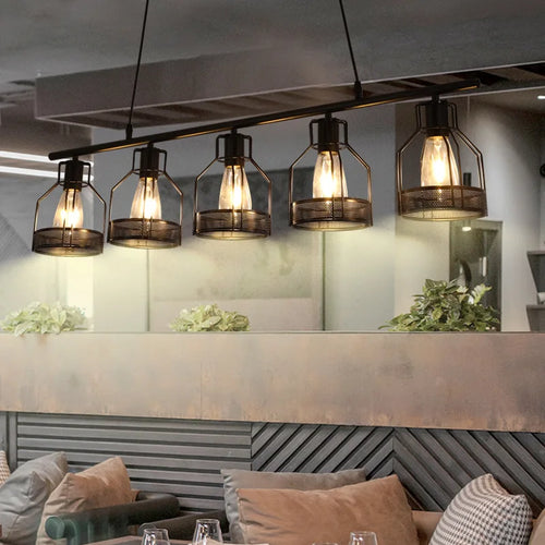 Retro loft industrial style chandelier with 3, 4 or 5 heads pendant - vue 4 sur 9