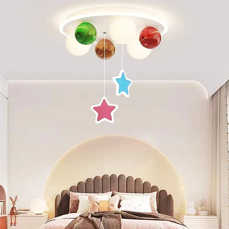 glass chandelier with star-shaped bubble ball