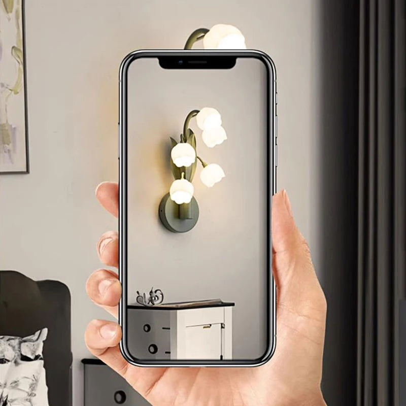 Nordic rural style LED wall light with lily of the valley flowers