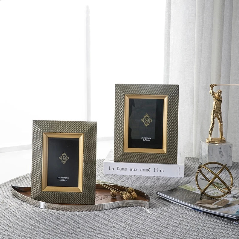 Luxury metal and leather photo frame for desk and decor