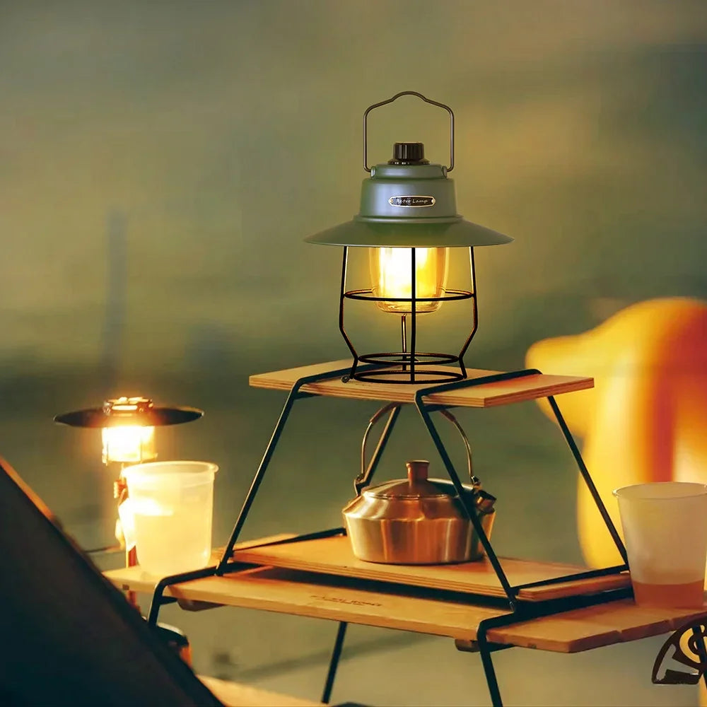 Portable retro tent lamp for camping and hiking