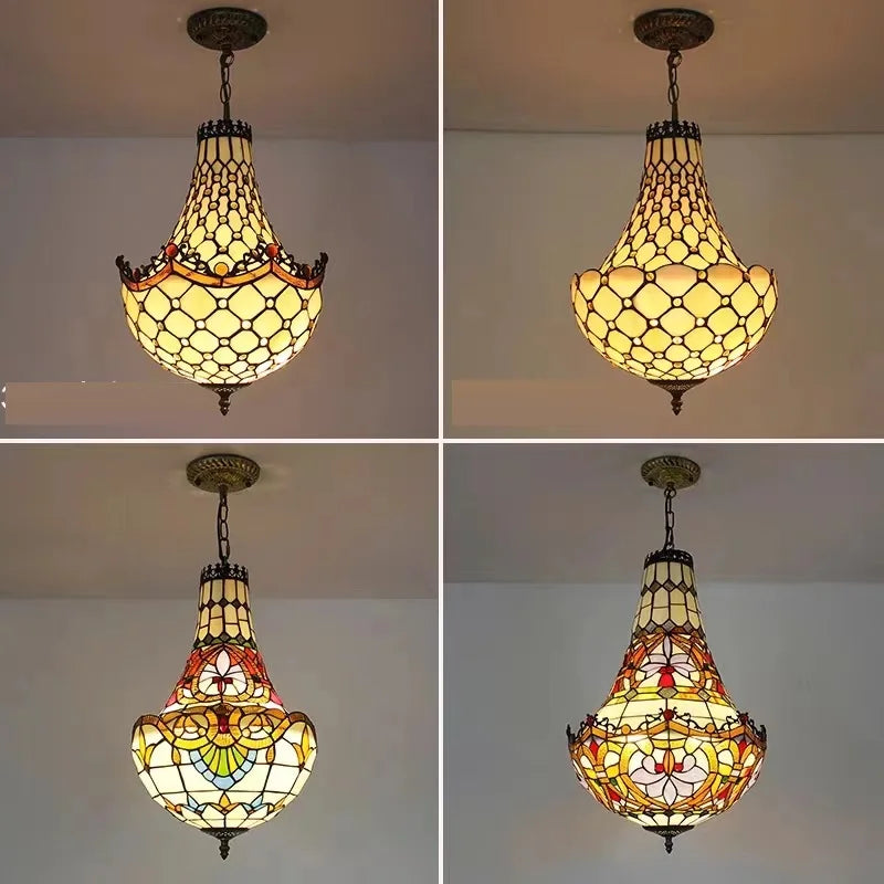 Mediterranean vintage Tiffany stained glass chandelier - vue 5 sur 14
