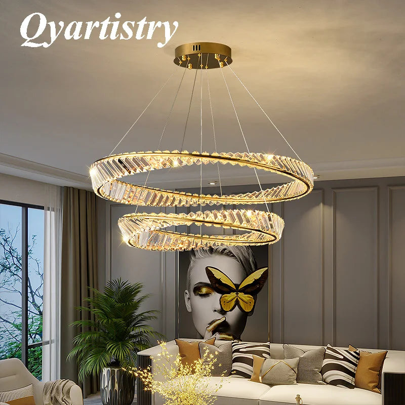 Modern aluminium and crystal LED pendant light
