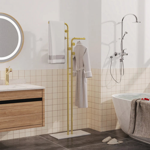 metal coat rack with elegant gold marble base - vue 2 sur 7