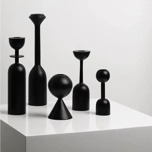 Black wooden candle holder nordic style artistic decoration for home