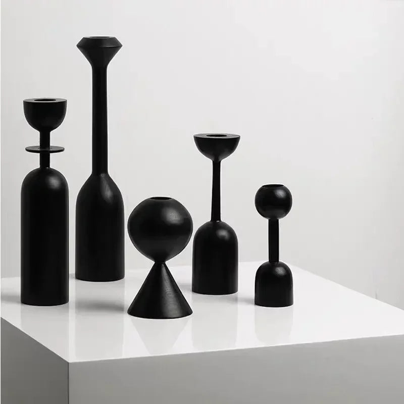 Black wooden candle holder nordic style artistic decoration for home