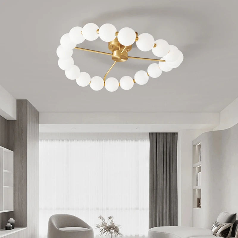 LED chandelier with copper ring and acrylic globe