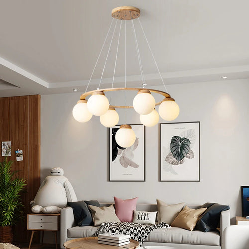 Modern wood and glass pendant light for interiors 2024 - vue 3 sur 13