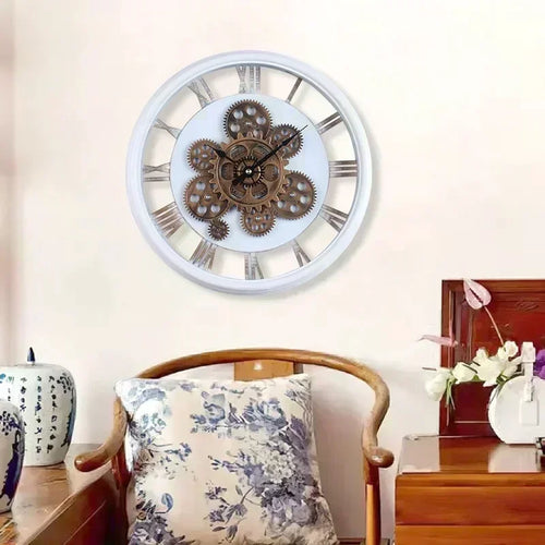 industrial wall clock with silent rotating gear - vue 7 sur 9
