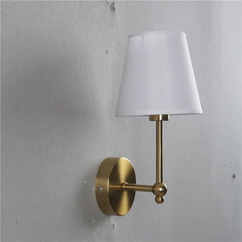 American retro wall light in black and gold linen - vue 6 sur 8