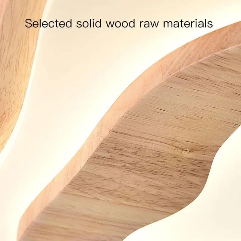 Nordic wood LED ceiling light with remote control modern decorative design - vue 5 sur 12