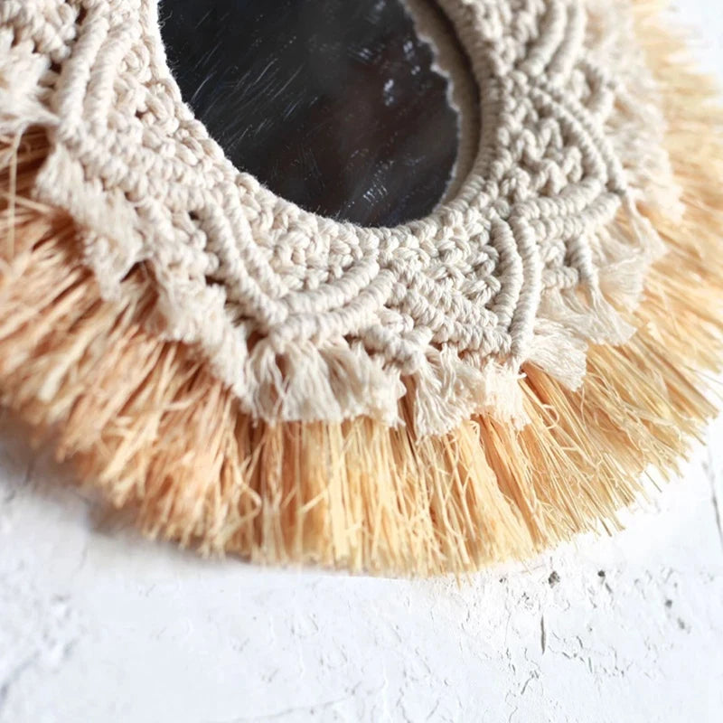 Handwoven boho nordic wall mirror decor - vue 6 sur 6