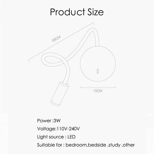 Flexible reading wall light with switch - vue 9 sur 9
