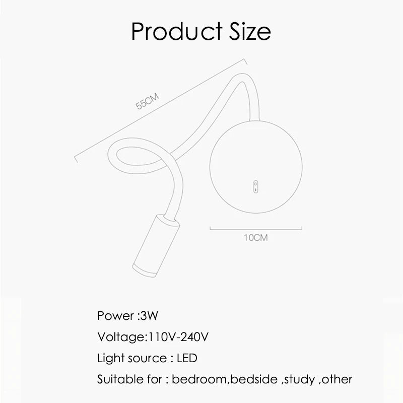 Flexible reading wall light with switch - vue 8 sur 9