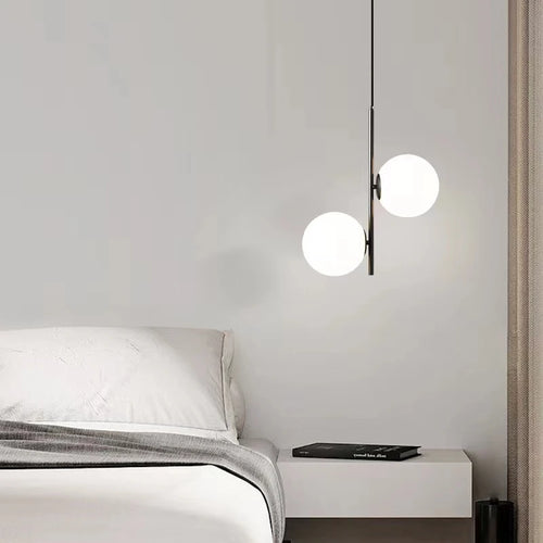Modern glass and black brass pendant light with luminous design - vue 5 sur 10