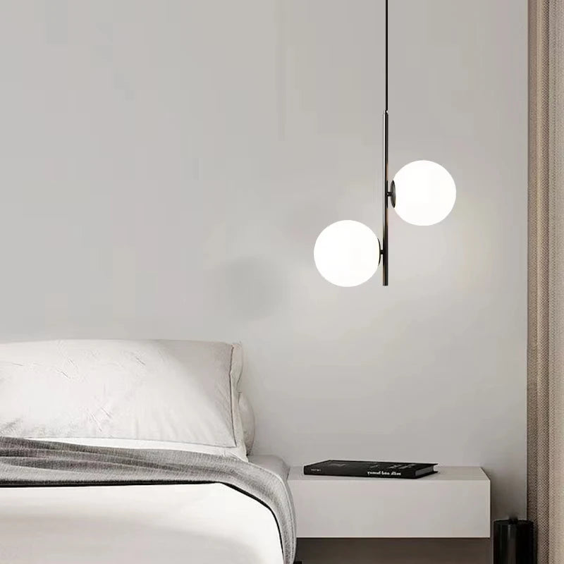 Modern glass and black brass pendant light with luminous design - vue 4 sur 10