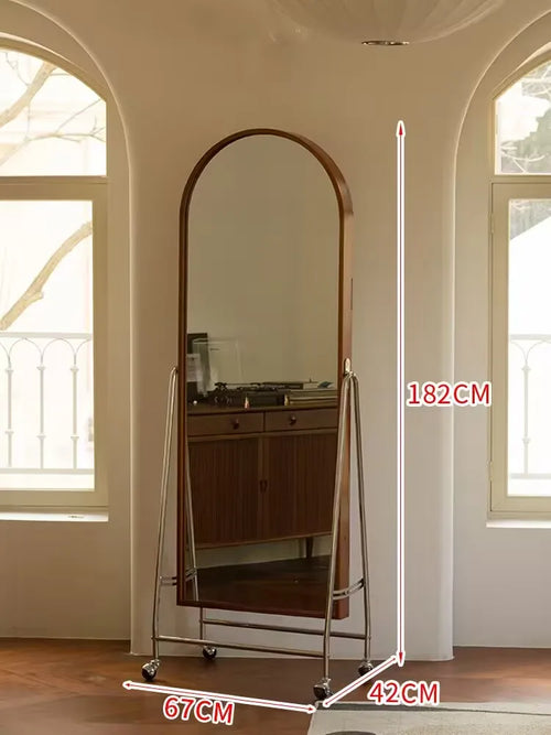 Adjustable solid wood full body mirror, magazine bookshelf mirror, floor standing retro with wheel fitting mirror - vue 14 sur 18