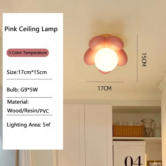 Children's flower wall light white pink resin bedside bedroom decor - vue 9 sur 10