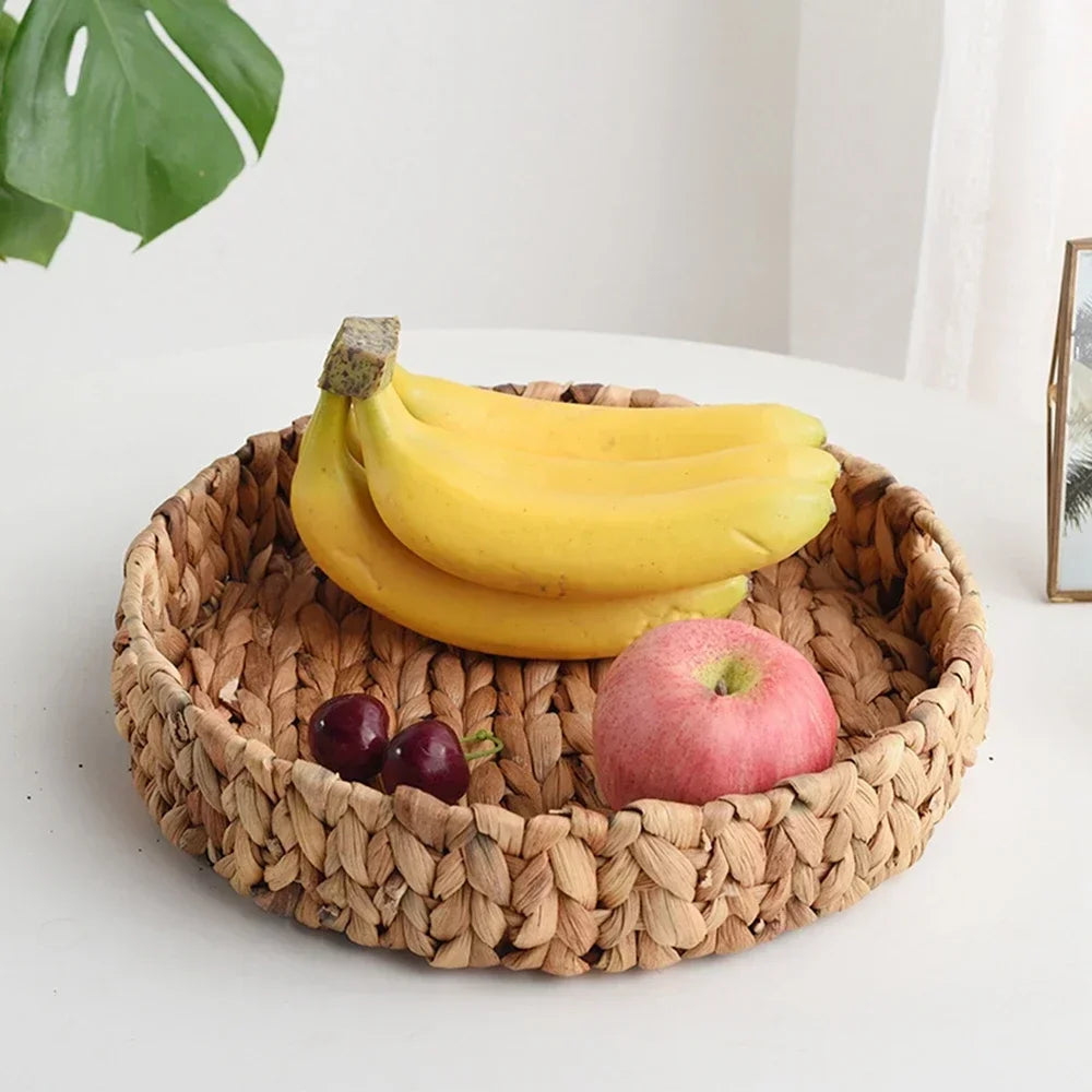woven storage tray water hyacinth baskets for serving and storage - vue 3 sur 9