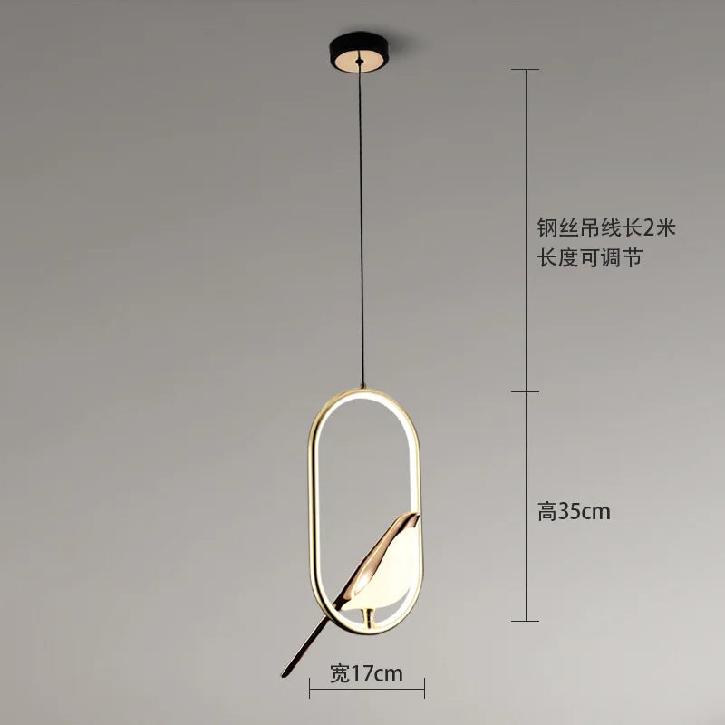 Nordic gold acrylic LED chandelier with bird bar pendants