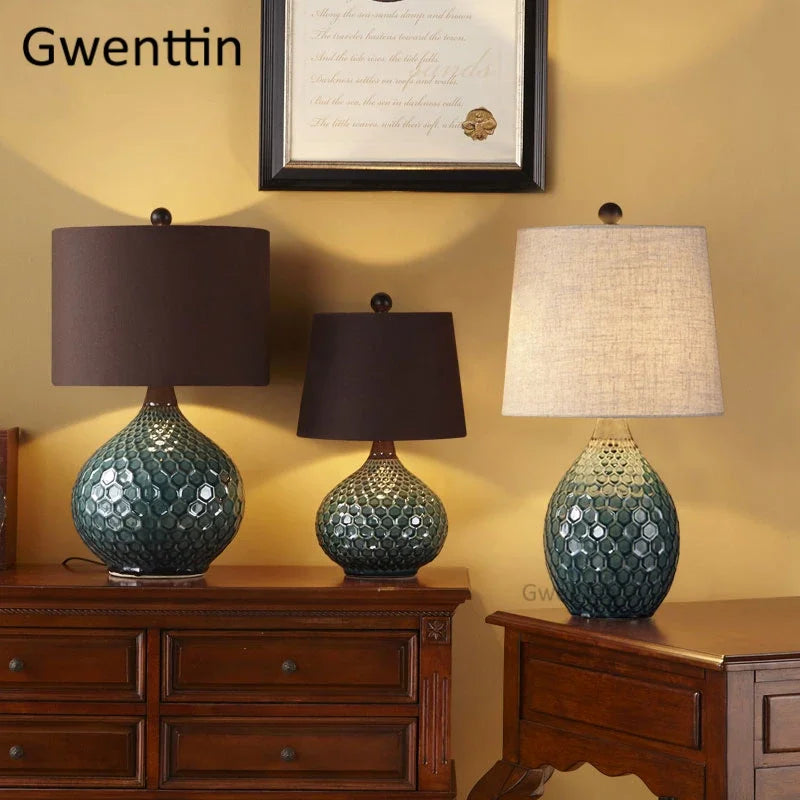 Vintage ceramic table lamps with modern LED lighting