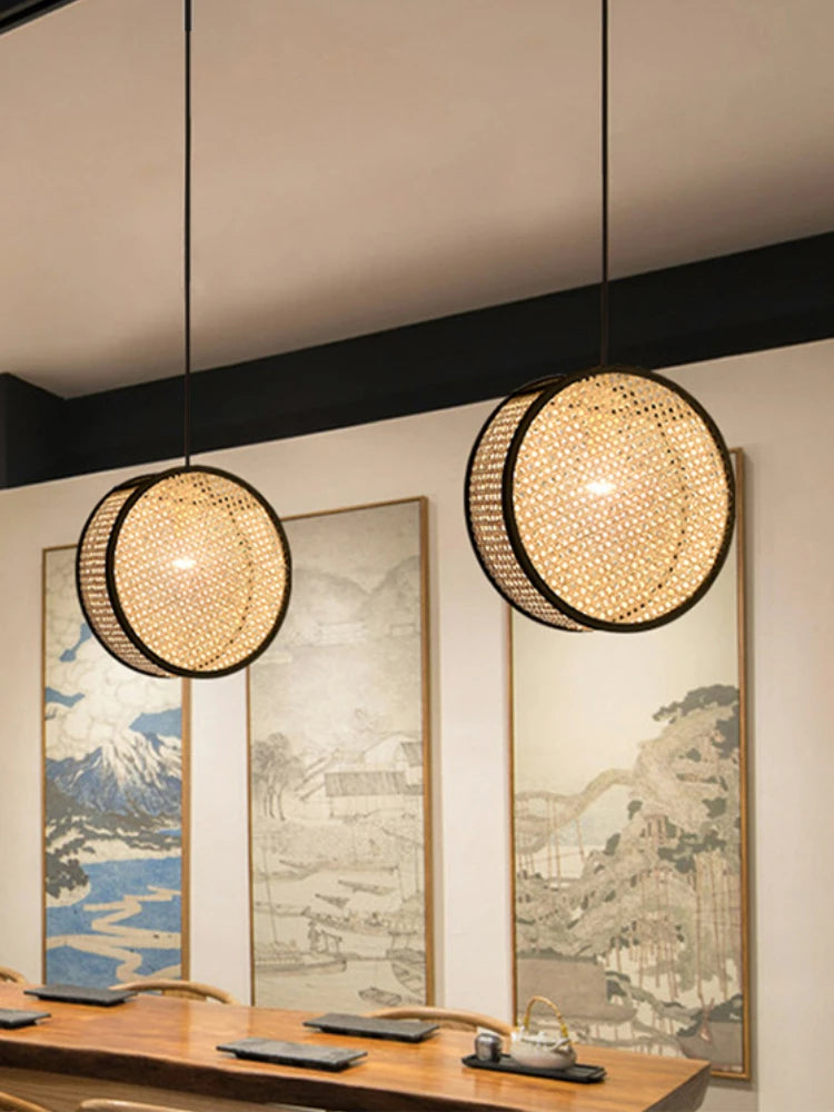 Creative woven rattan chandelier for elegant interior decor - vue 3 sur 9