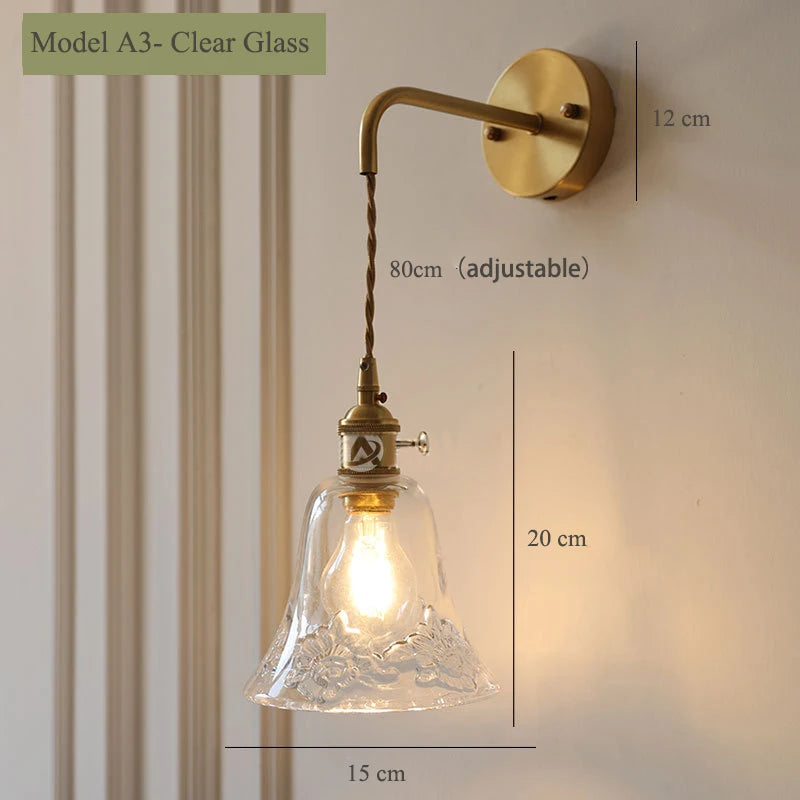 Vintage glass wall light with brass socket - vue 15 sur 21