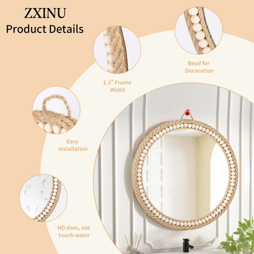 round decorative rattan hanging wall mirror - vue 2 sur 7