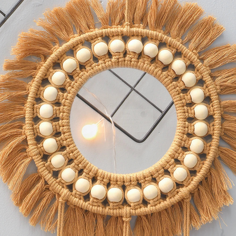 hand woven decorative round wall mirrors for home - vue 3 sur 8