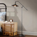 Vintage industrial wrought iron long arm floor lamp