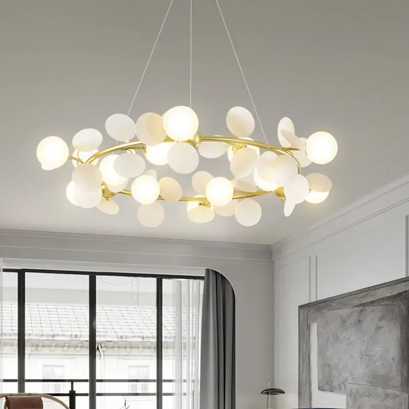Modern glass chandelier with golden grape design pendant lights - vue 5 sur 18