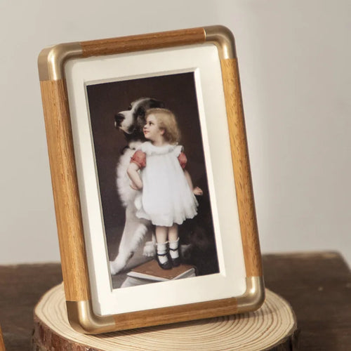 Wooden photo frame with copper corners for elegant decor - vue 8 sur 7